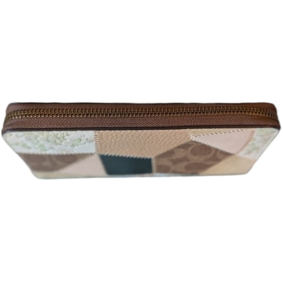 NEW Coach Ltd Ed Multi Khaki Patchwork Accordion Zip Around  COACH Signature Patchwork Accordion Zip Wallet Neutral Leather Suede $295